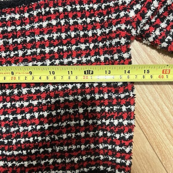 Pol Sweater Top Size M Red White Stripes Fuzzy Soft Short Sleeve Y2K Grunge - Picture 4 of 6